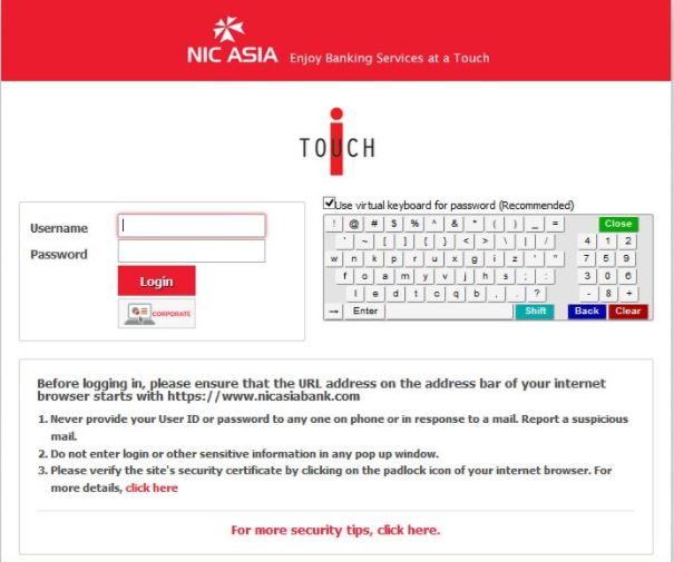 NIC Asia Internet Banking Login Portal