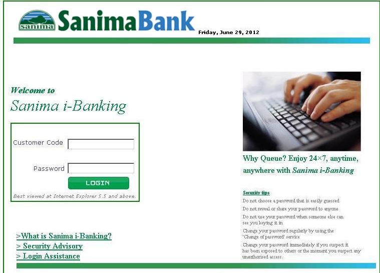 Sanima Bank Internet Banking Login Portal