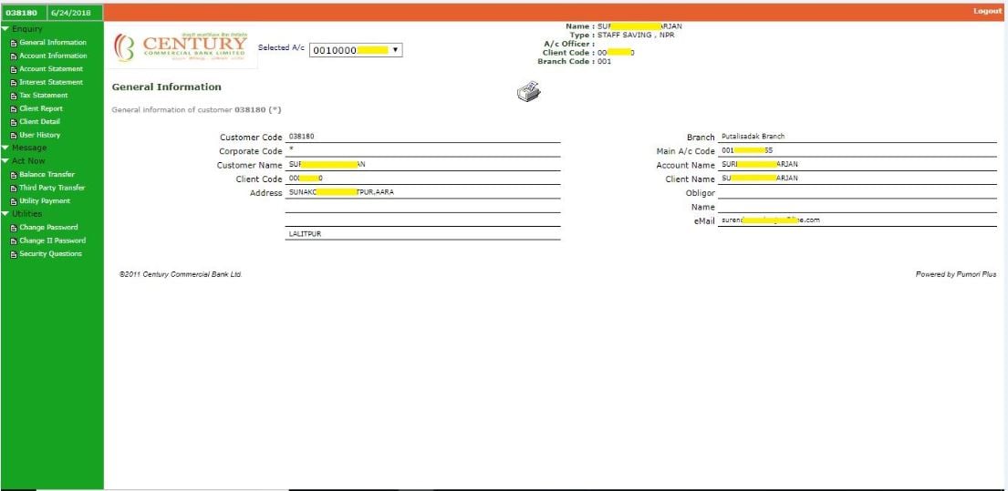 Century Bank Internet Banking Load Esewa