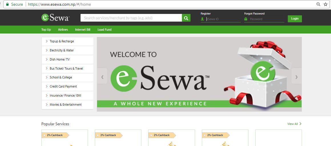 Login to eSewa Homepage