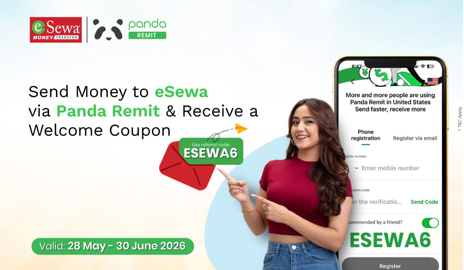 Send Money to eSewa via Panda Remit and Receive a Welcome Coupon