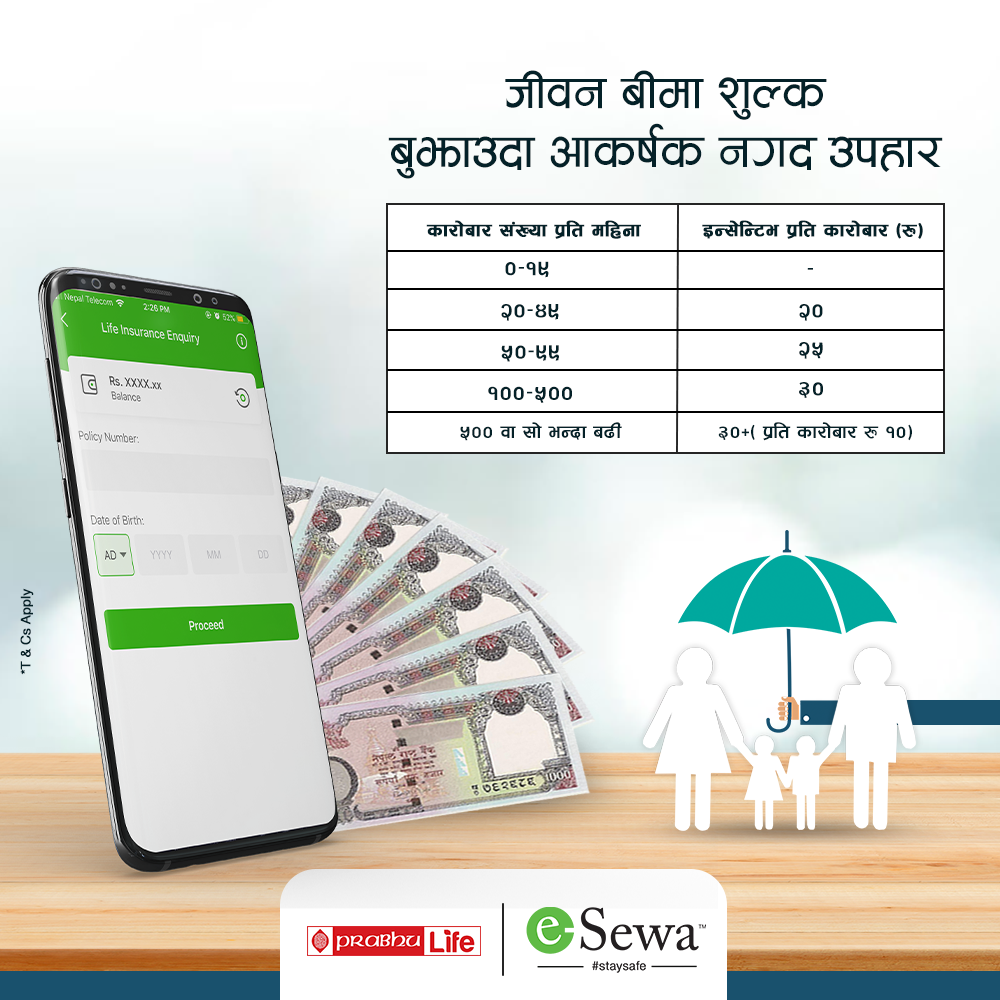 eSewa बाट Prabhu Life को जीवन बीमा शुल्क भुक्तानीमा आकर्षक नगद उपहार!