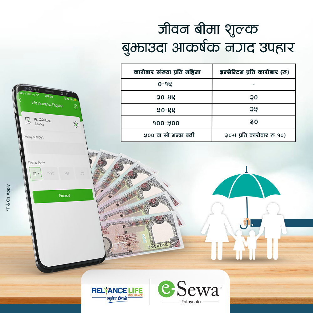 eSewa बाट Reliance Life को जीवन बीमा शुल्क भुक्तानीमा आकर्षक नगद उपहार!