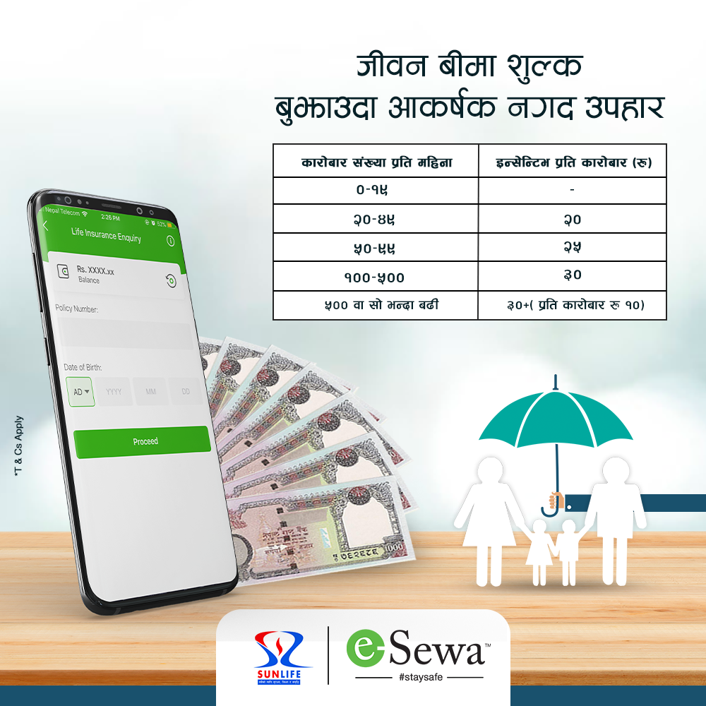 eSewa बाट SunLife को जीवन बीमा शुल्क भुक्तानीमा आकर्षक नगद उपहार!