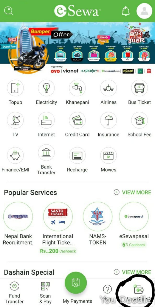 Load funds directly from eSewa app - eSewa