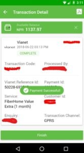 Your Vianet internet bill payment gets completed.