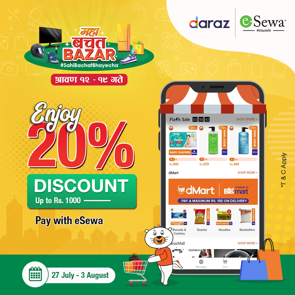 Shop at Daraz Maha Bachat Bazar, Enjoy 20% Discount using eSewa! - eSewa