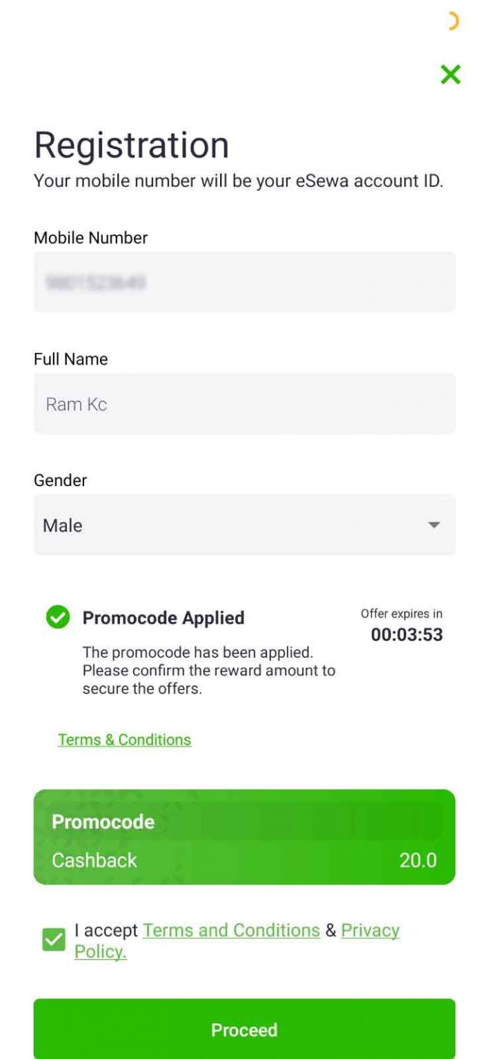 Process to redeem the registration promo code eSewa