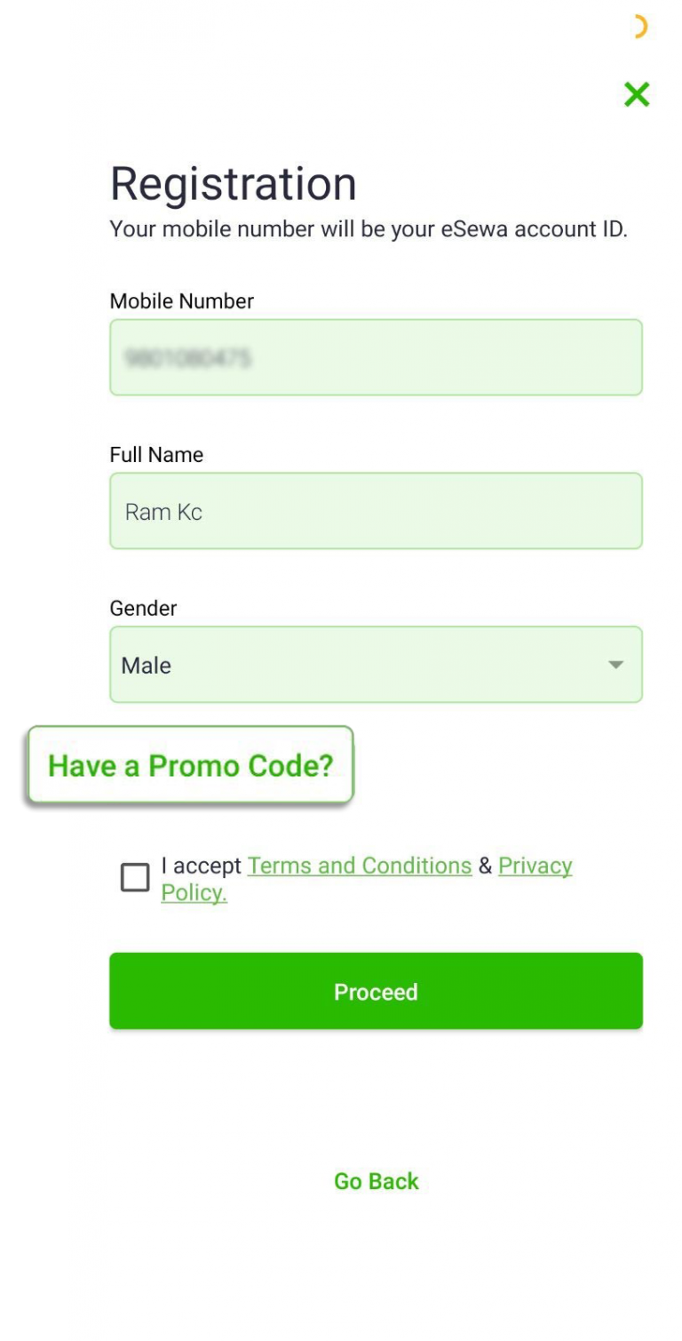 Process to redeem the registration promo code eSewa