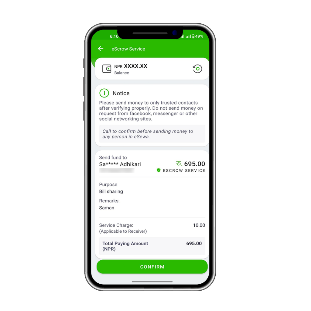 Transfer funds securely with “eScrow” - eSewa